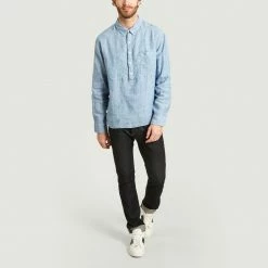 Albam Light Blue Pullover Carpenters Oversize Linen Shirt