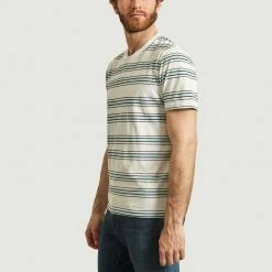 Albam White and Light Blue Heritage Striped T Shirt