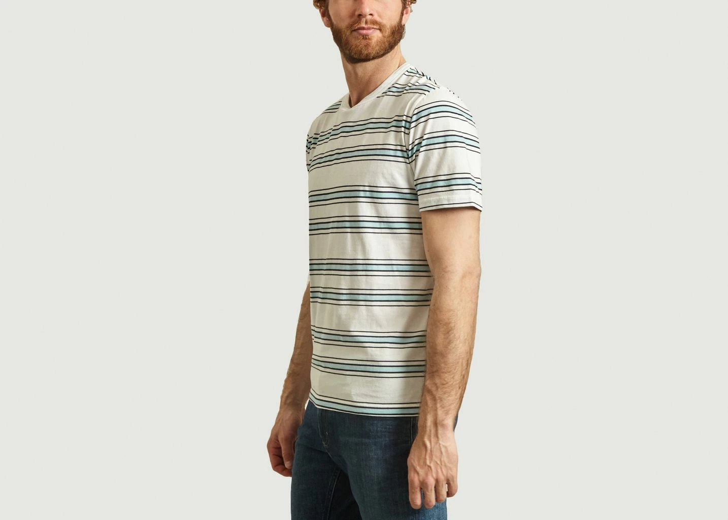 Albam White and Light Blue Heritage Striped T Shirt 3 Albam White and Light Blue Heritage Striped T Shirt