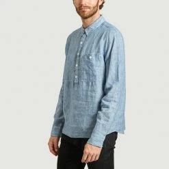 Albam Light Blue Pullover Carpenters Oversize Linen Shirt