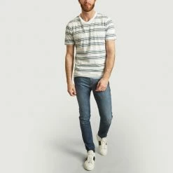 Albam White and Light Blue Heritage Striped T Shirt 7 Albam White and Light Blue Heritage Striped T Shirt