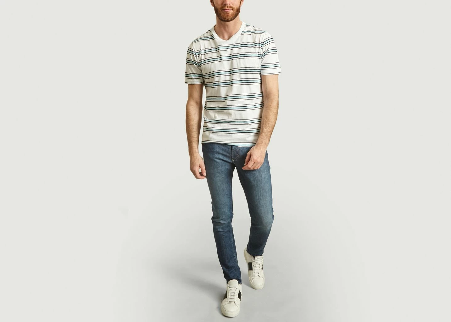 Albam White and Light Blue Heritage Striped T Shirt 5 Albam White and Light Blue Heritage Striped T Shirt