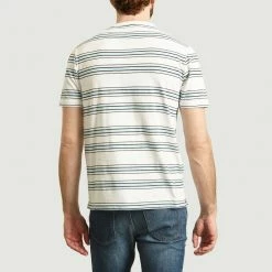 Albam White and Light Blue Heritage Striped T Shirt